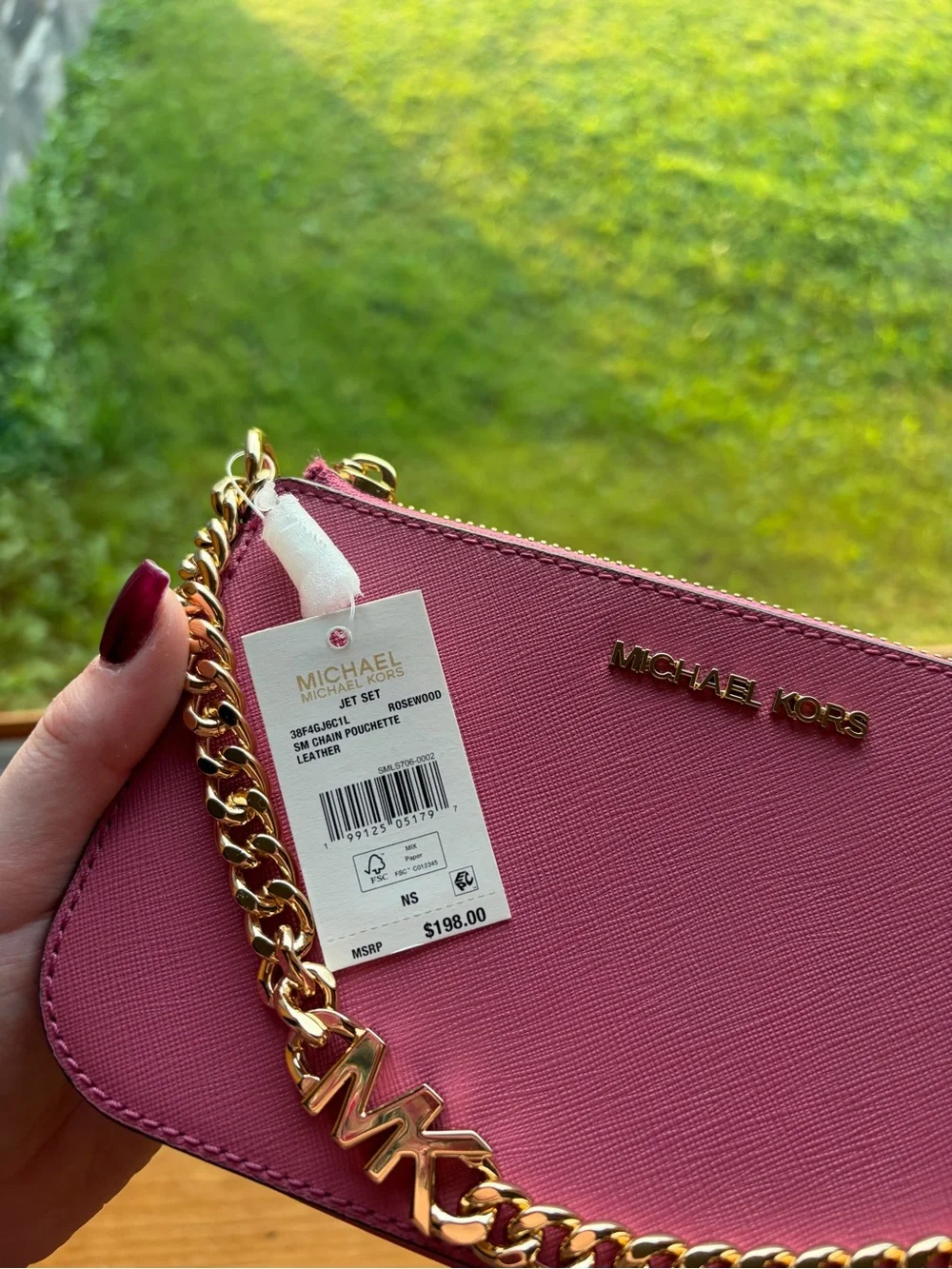 Michael Kors Hot Pink Saffiano Leather Crossbody with Gold Chain